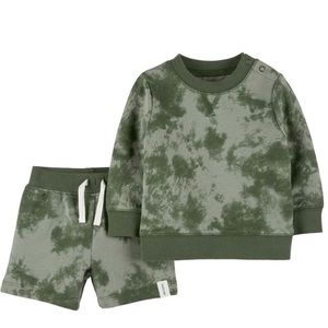 NWOT. Carters 6M baby boy tie dye green sweat set.